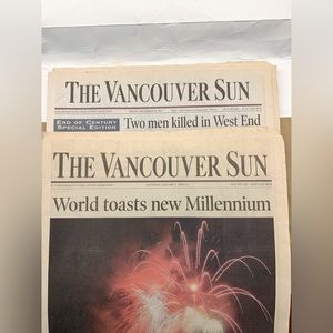 Turn-of-the-Century Newspapers Dec 31, 1999 and Jan 1, 2000 Vancouver Sun